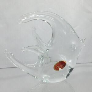 Murano Art Glass Angel Fish Sculpture Crystal Clear Glass